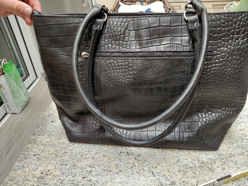 handtas/laptoptas Burkely zwart croco leder, Handtassen en Accessoires, Tassen | Damestassen, Zo goed als nieuw, Handtas, Zwart