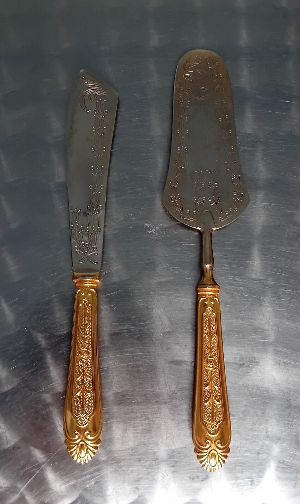 Vintage art deco taartschep met mes., Antiquités & Art, Antiquités | Ustensiles de cuisine, Enlèvement