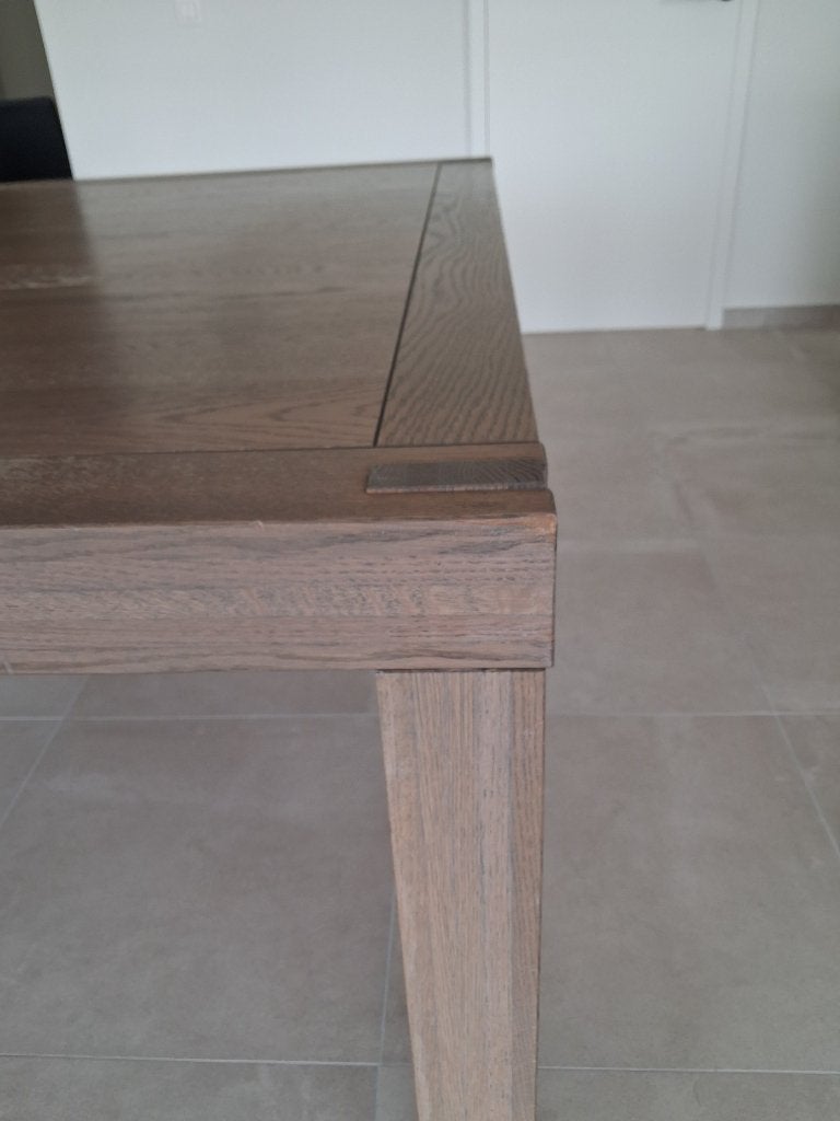 Massief eiken eettafel + 6 rotan stoelen, Huis en Inrichting, Ophalen, Gebruikt, Vijf personen of meer, 100 tot 150 cm