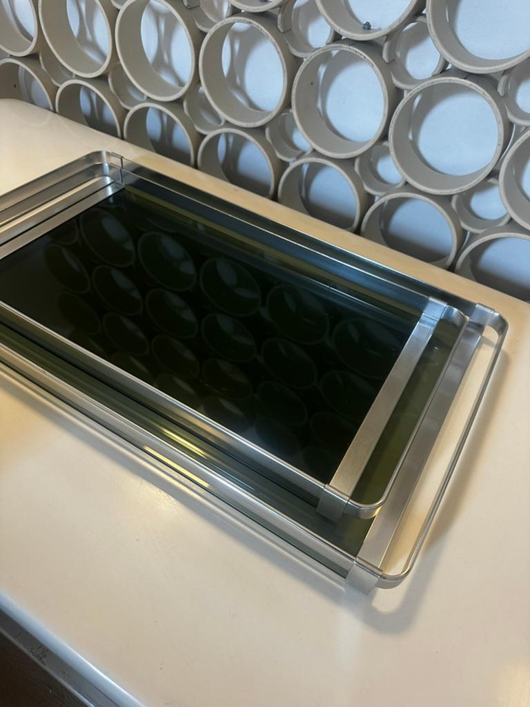 Paar schalen van staal/rookglas Design MB Italy, 1960/70, Ophalen