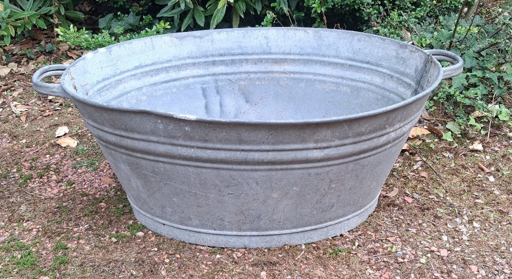 Vintage zinken wastobbe / teil met handgrepen, 30 à 60 cm, Enlèvement, Utilisé, Intérieur