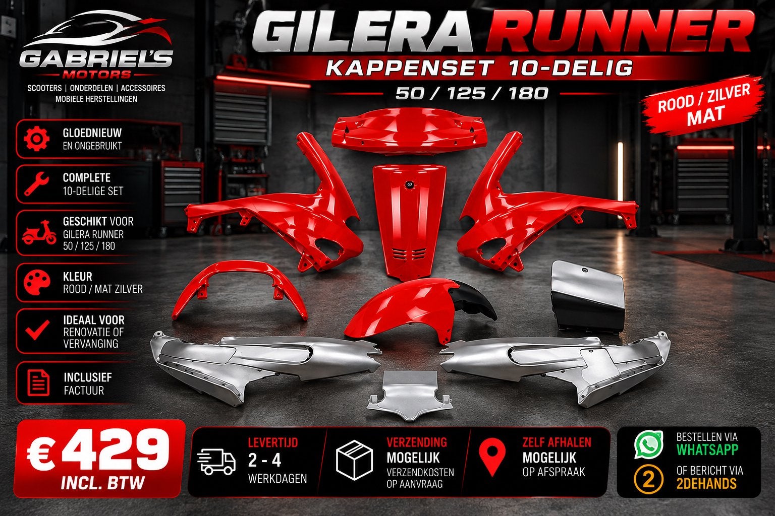 Gilera Runner Kappenset 10-delig Rood/Zilver | NIEUW, Fietsen en Brommers, Ophalen of Verzenden
