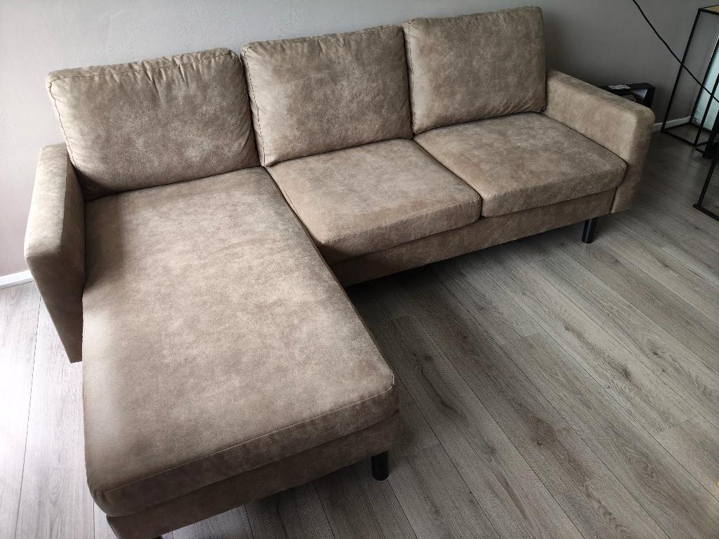 Suede leer look bankstel, Huis en Inrichting, Ophalen, Hoekbank, Leer, Driepersoons