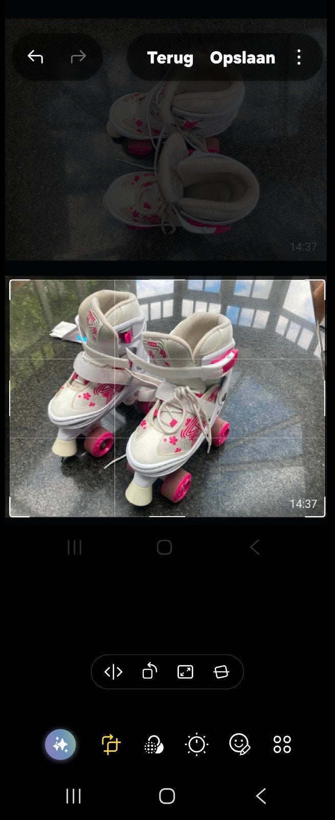 rolschaatsen rose wit, Ophalen