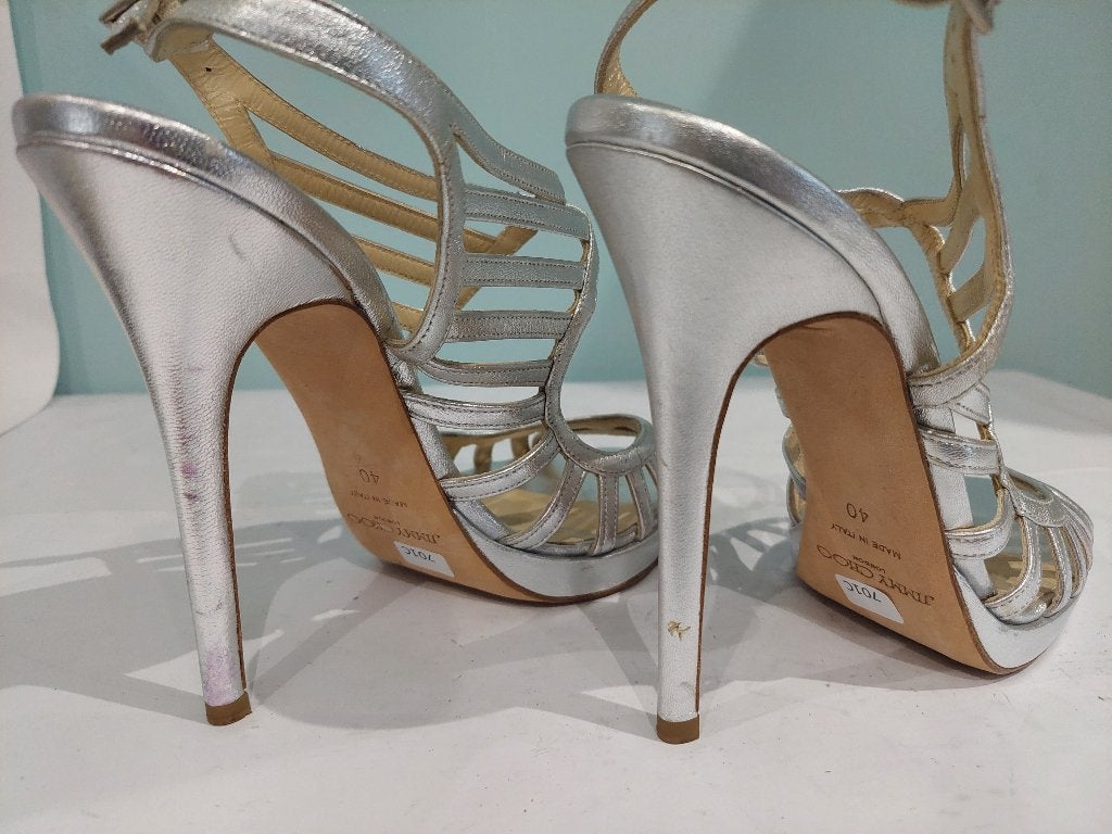 701C* Jimmy CHOO sexy zilveren volledig leren sandalen (40), Kleding | Dames, Schoenen, Overige kleuren, Verzenden, Schoenen met hoge hakken