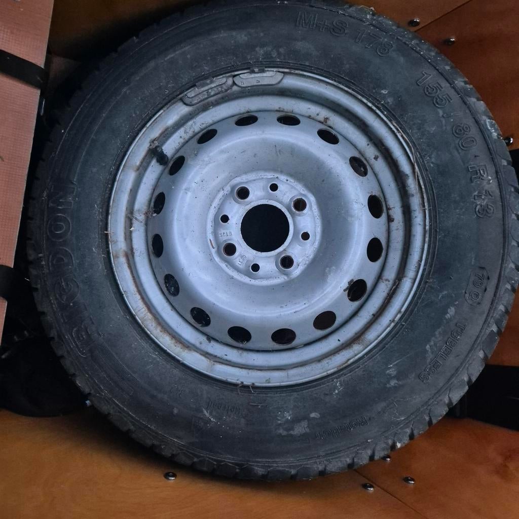 1 Band en velg 155 80 R13, Gebruikt, 155 mm, 13 inch, Banden en Velgen