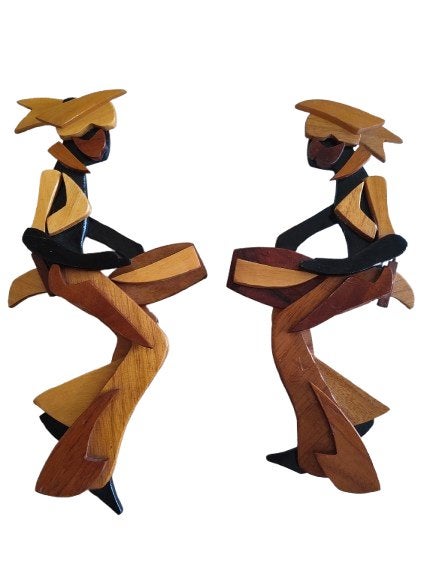 Sculptures murales en bois Charles Hing, Caraïbes. Années 70, Antiquités & Art, À accrocher, Décoration murale, Bois, 38 cm