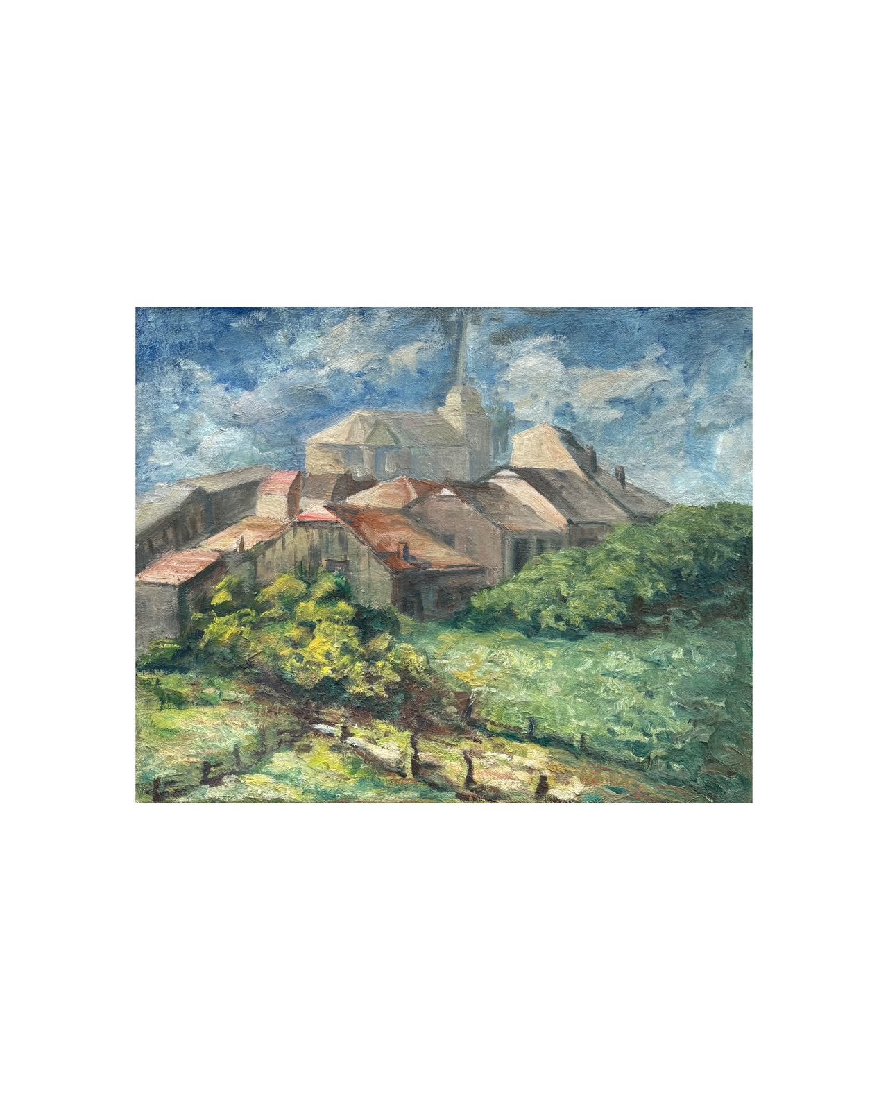 Olieverfschilderij van zuiders dorpszicht (75cm x 60cm), Antiek en Kunst, Ophalen, Doek, Impressionistisch, Olieverf