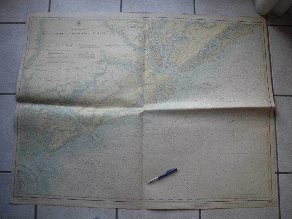 Carte maritime Charleston Harbor United States 1942, Verzamelen, Scheepvaart, Ophalen, Gebruikt, Motorboot of Zeilboot, Kaart, Foto of Prent
