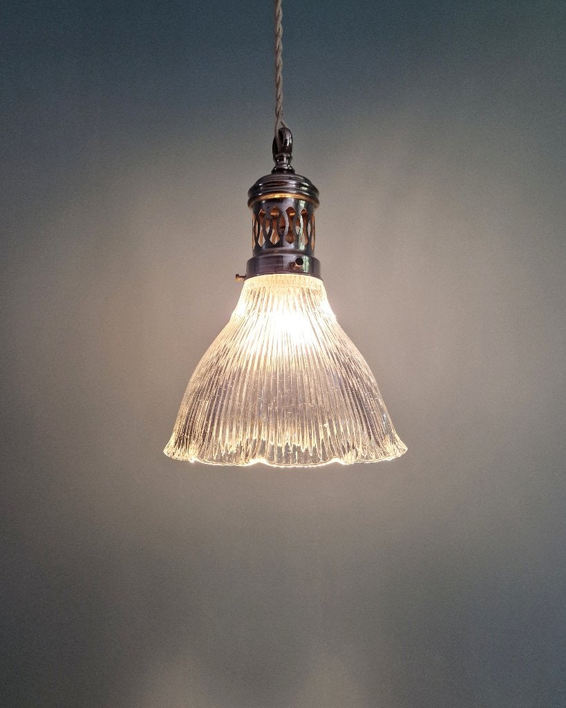 Suspension Holophane en verre rainuré transparent, 1930, Enlèvement ou Envoi