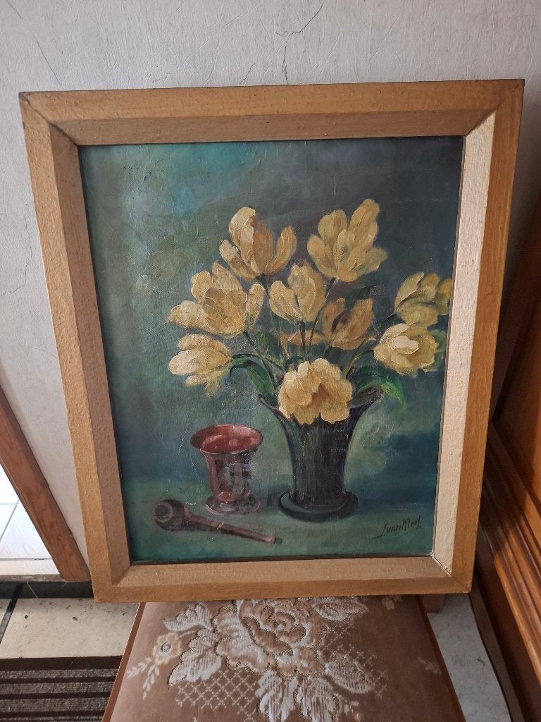 Klassiek Vintage Olieverfschilderij, Peinture à l'huile, Signé, Enlèvement, Toile