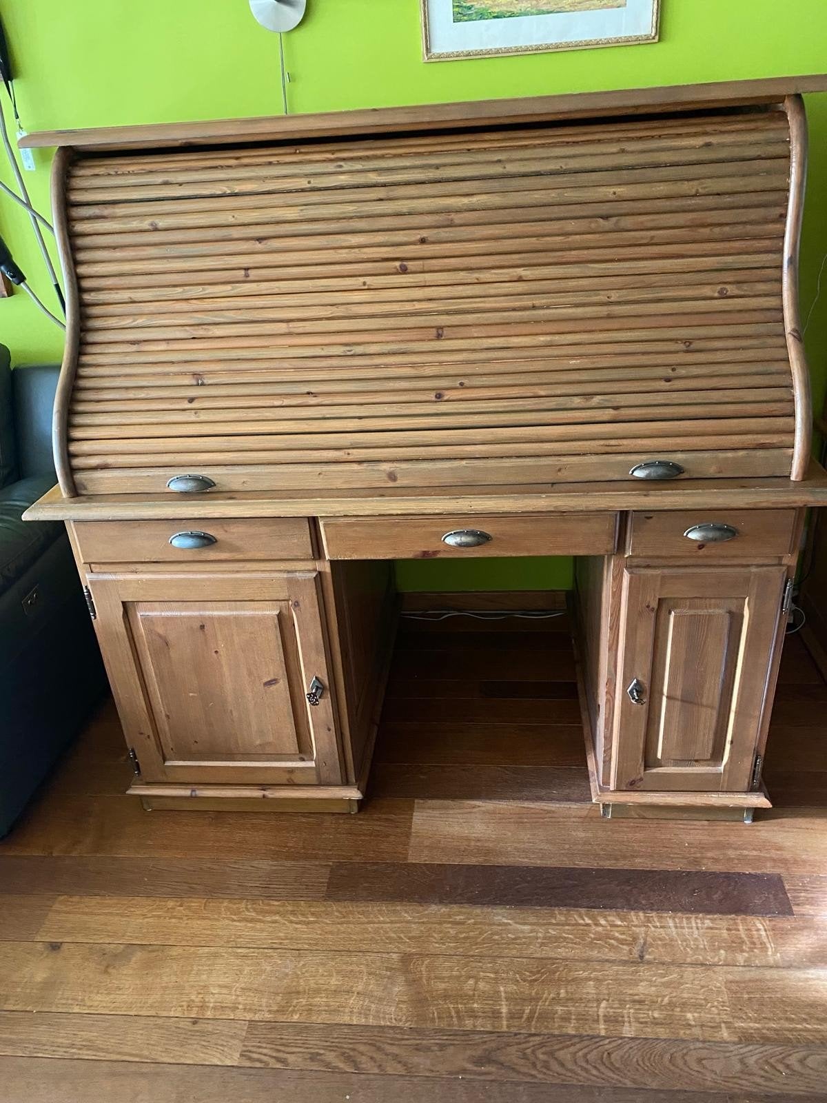 Prachtig Klassiek Grenen Rolluikbureau / Computerbureau, Ophalen