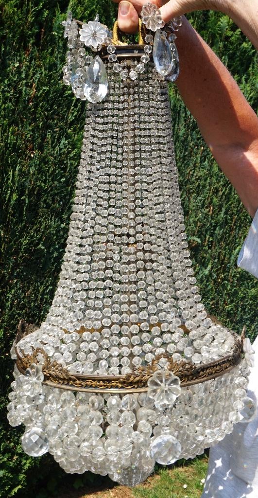 Napoleon III kroonluchter van kristal en verguld brons, Antiek en Kunst, Ophalen