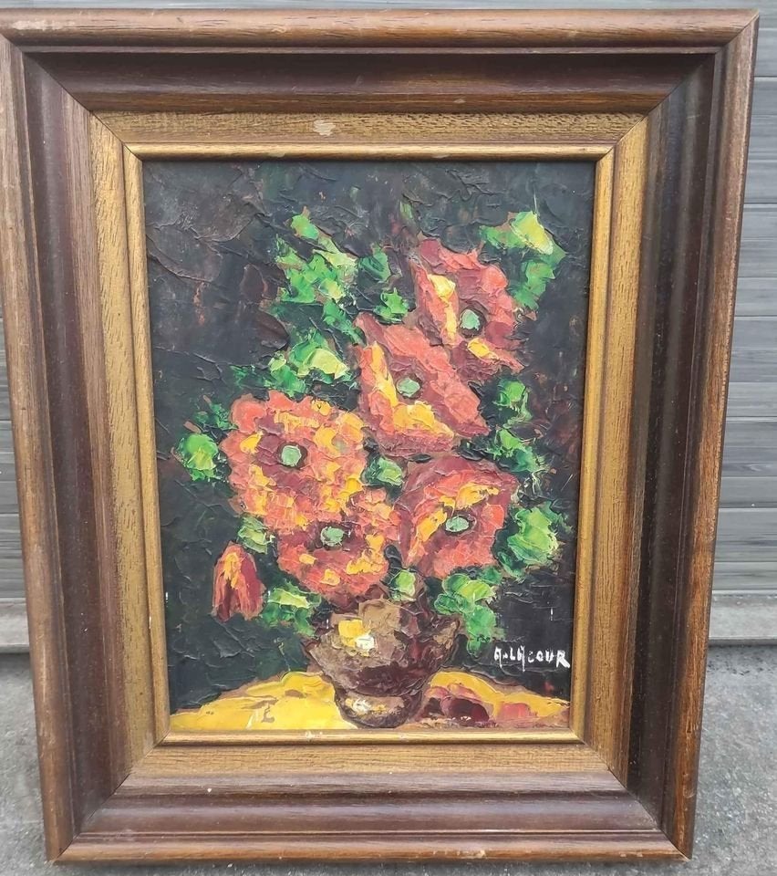 huile sur panneau les coquelicot signe armand lacour, Antiek en Kunst, Ophalen of Verzenden, Paneel