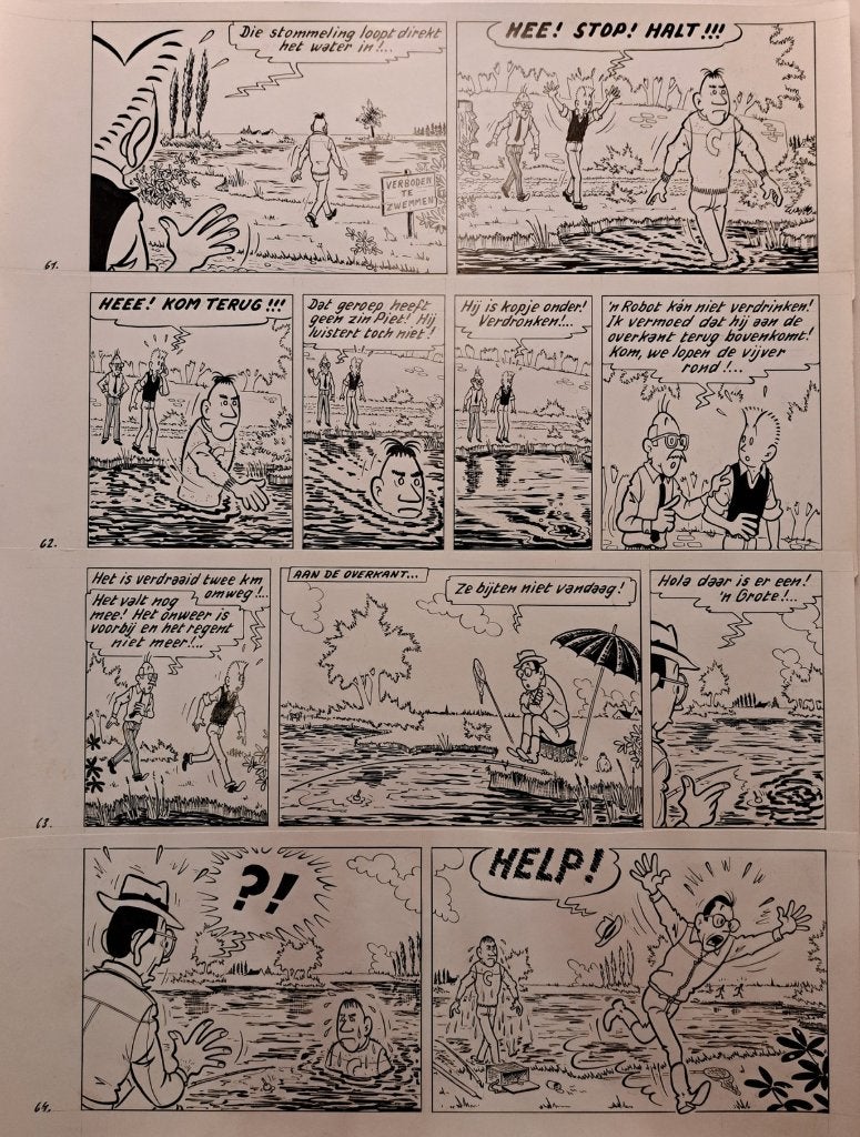 POM - originele pagina PIET PIENTER en BERT BIBBER, Antiek en Kunst, Ophalen of Verzenden, Tekening, Origineel