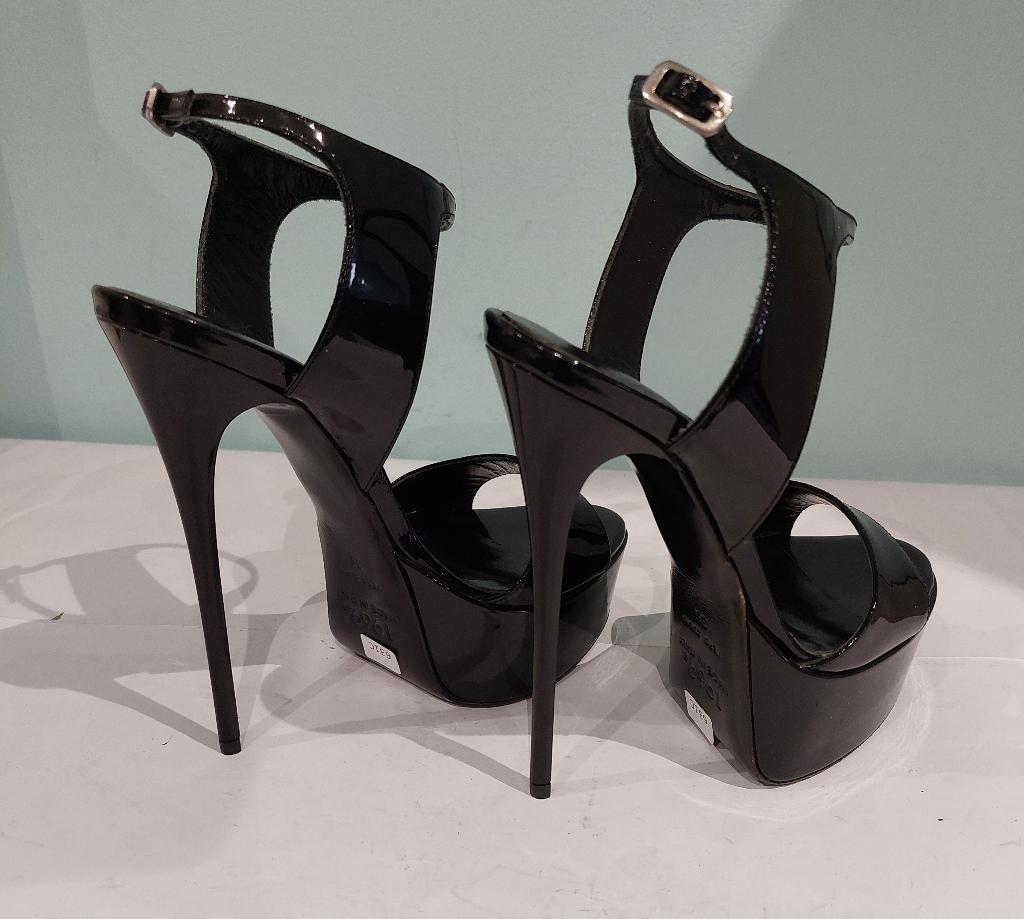 631C* 1969 sexy zwarte leren sandalen met hoge hakken (36), Kleding | Dames, Schoenen, Verzenden, Zwart, Nieuw, Schoenen met hoge hakken