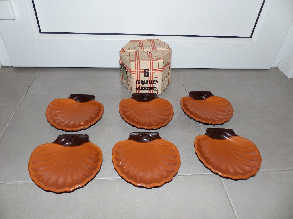 Set van 6 Coquilles schelpen - La bourgignonne, Huis en Inrichting, Keuken | Servies, Ophalen of Verzenden, Zo goed als nieuw