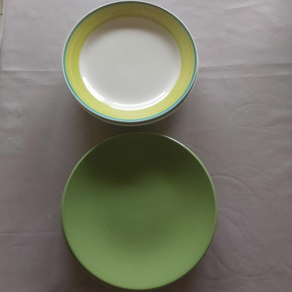 4 borden wit met geel,2groene borden, Ophalen of Verzenden, Geel