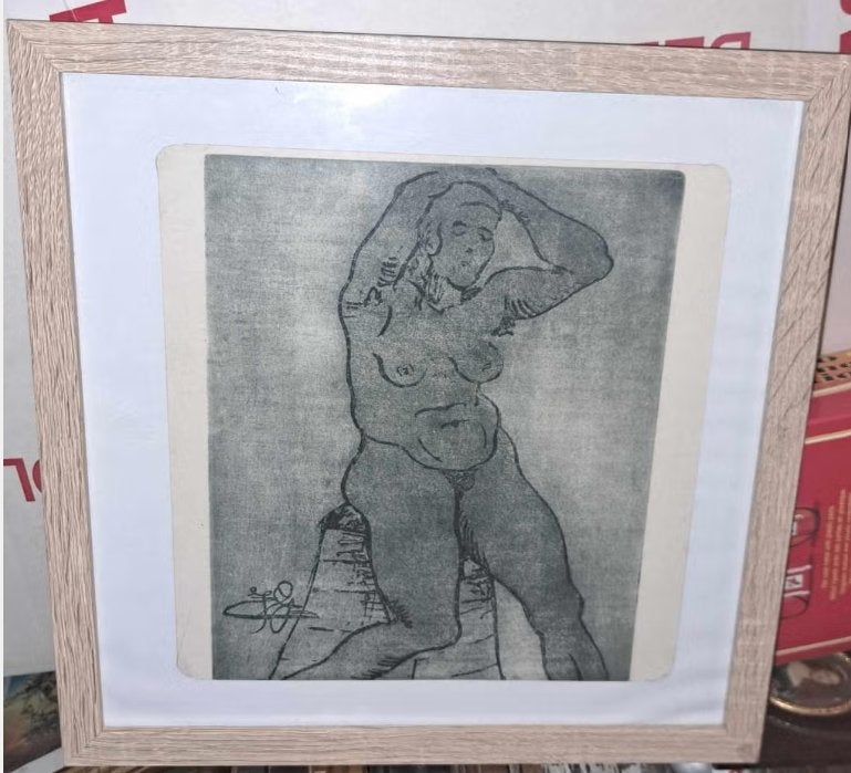 gravure femme nue monograme, Antiquités & Art, Enlèvement ou Envoi, Gravure