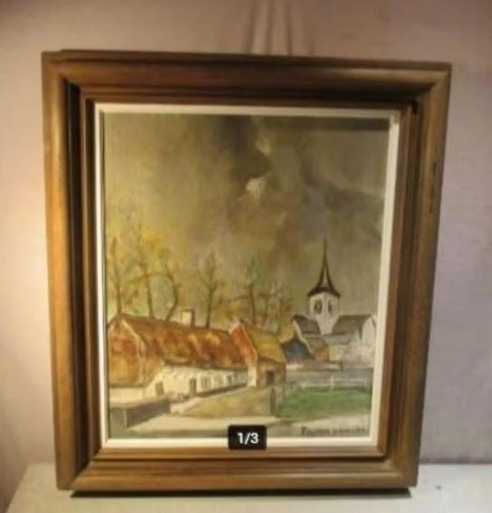 Œuvre magnifiquement peinte « Tempête au-dessus du village », Enlèvement ou Envoi, Peinture à l'huile, Encadré, Paysage urbain / rural