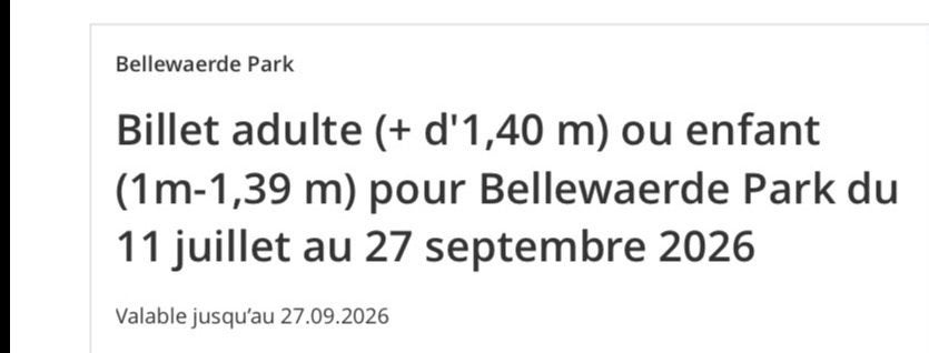 3 places bellewaerde valable jusqu’au 27/09, Tickets & Billets, Trois personnes ou plus, Ticket ou Carte d'accès