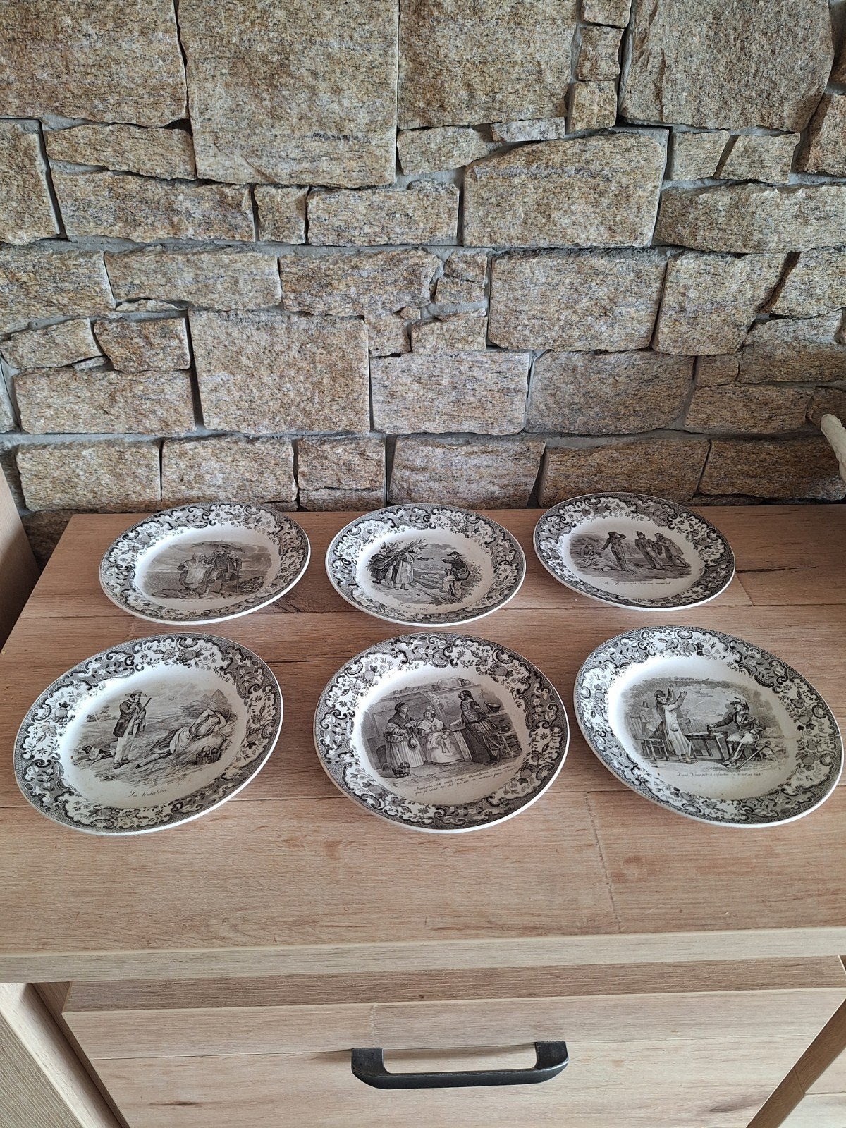 Série de 6 assiettes parlantes anciennes Villeroy & Boch Lux, Enlèvement