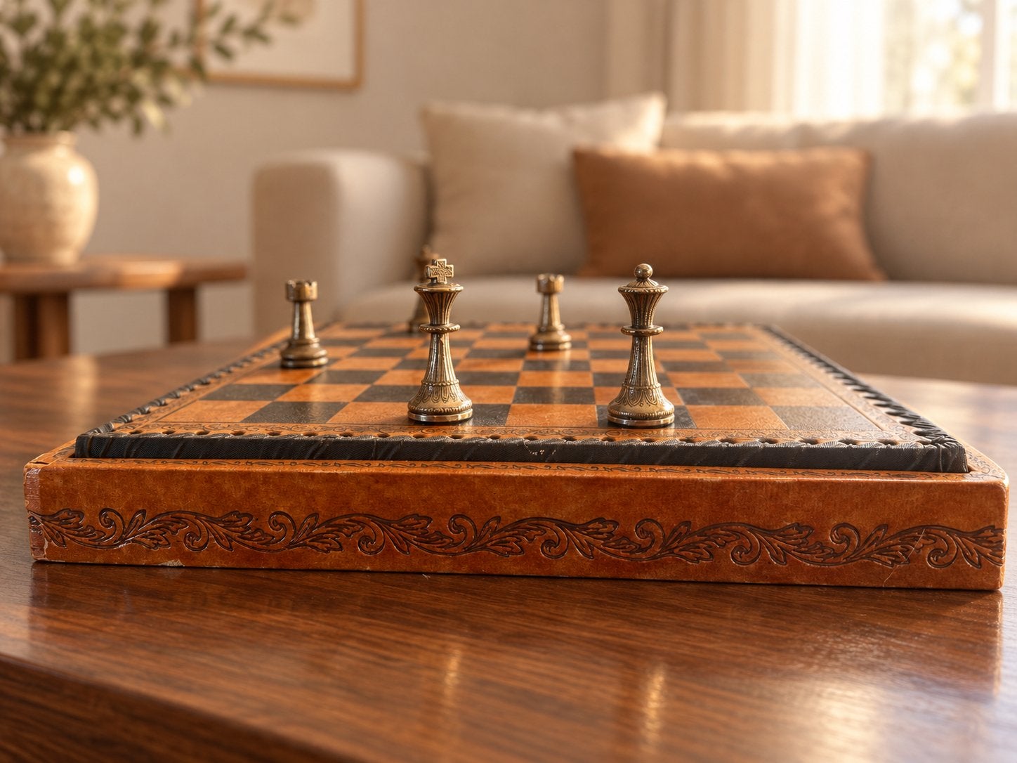 Jeu d’échecs avec coffret décoré et pièces en métal, 1 ou 2 joueurs, Enlèvement, Utilisé