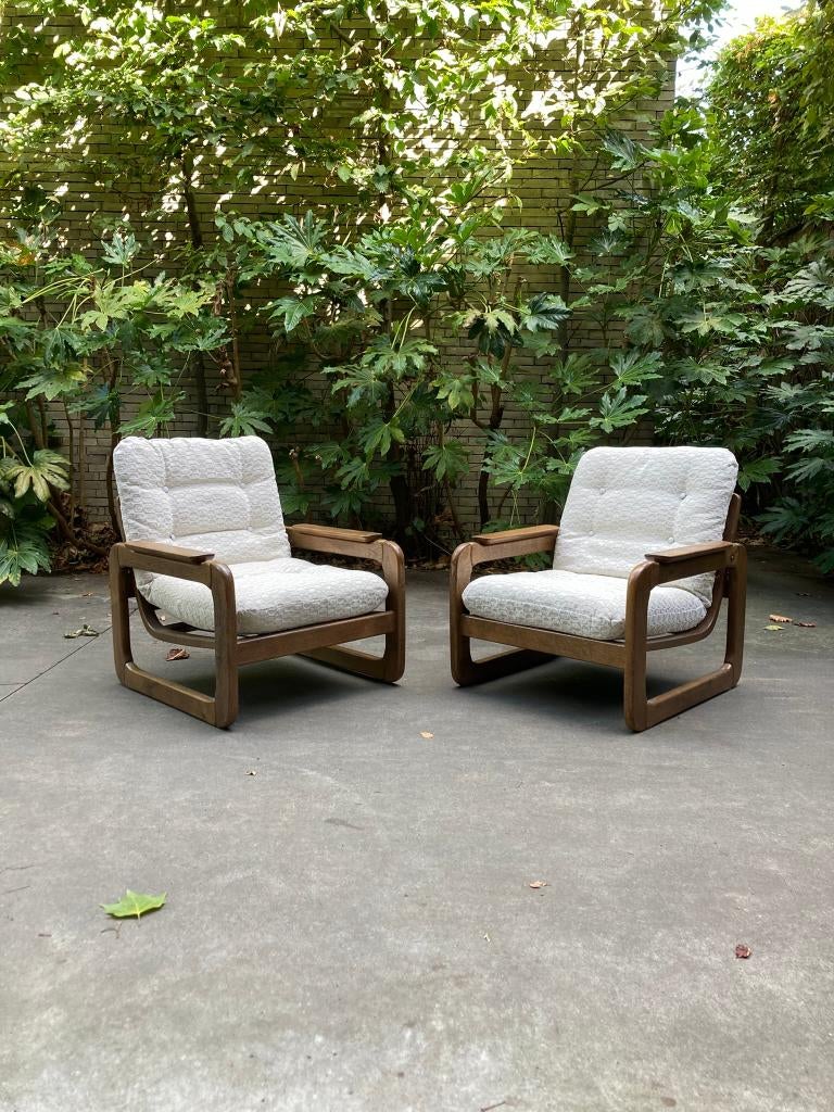 Vintage midcentury modern easy chairs 70s geherstoffeerd, Huis en Inrichting, Fauteuils, Zo goed als nieuw, Hout, Stof, Overige materialen