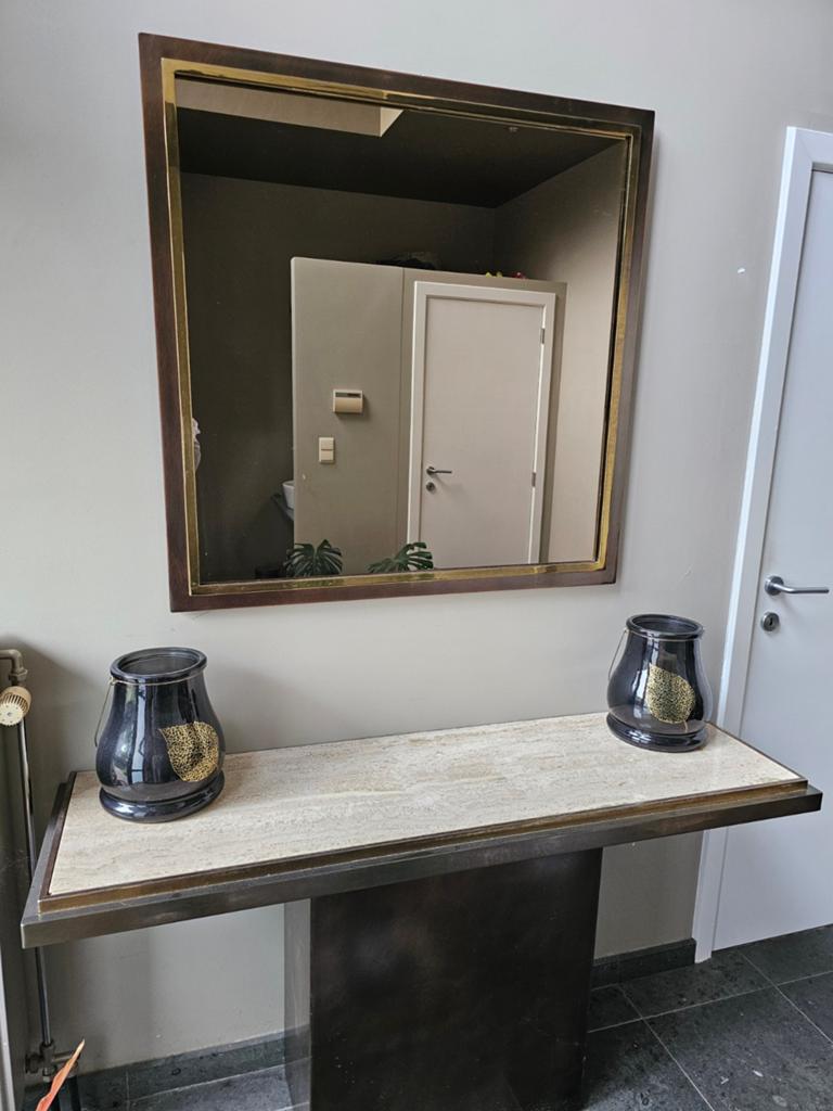 Belgo Chrom, brass & travertin wall console & mirror, Ophalen, 25 tot 50 cm, Minder dan 150 cm, Minder dan 100 cm