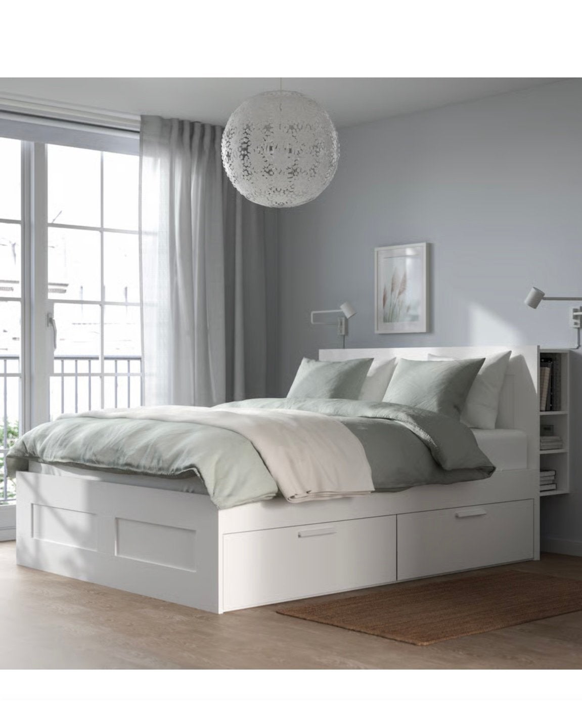 Bedframe met opberger en bedeinde, wit, met lattenbodem., Ophalen, Wit