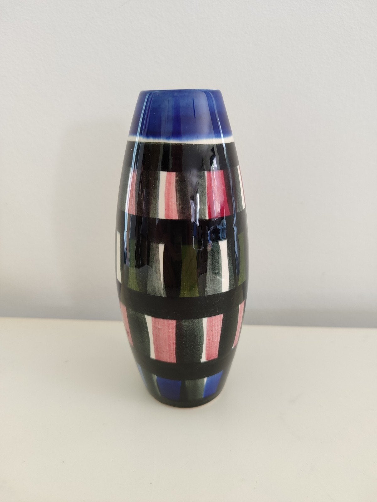 Vase en céramique vintage des années 1950 Strehla DDR Allema, Enlèvement ou Envoi, Bleu