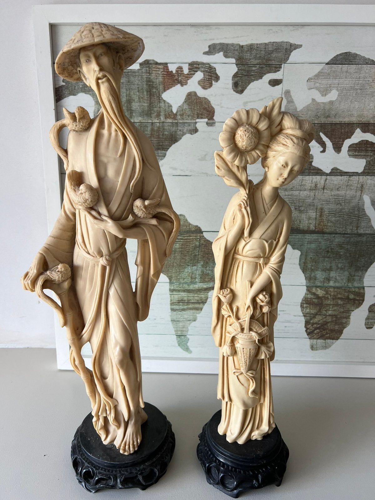 Mooie Set Chinese Beelden – Faux Ivory / Kunsthars, Ophalen