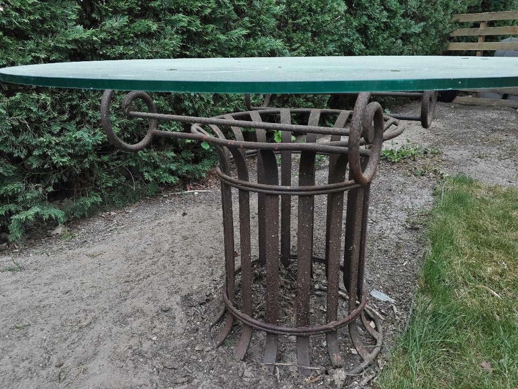 Tafel smeedijzer glas, Ophalen, Gebruikt, Rond, Glas