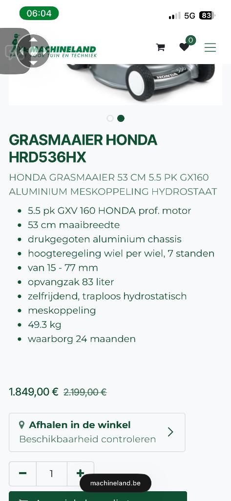Tondeuse à gazon Honda HDR 536 Hydrostatic, Enlèvement ou Envoi, Tondeuse rotative, Tondeuses à gazon à essence, Utilisé