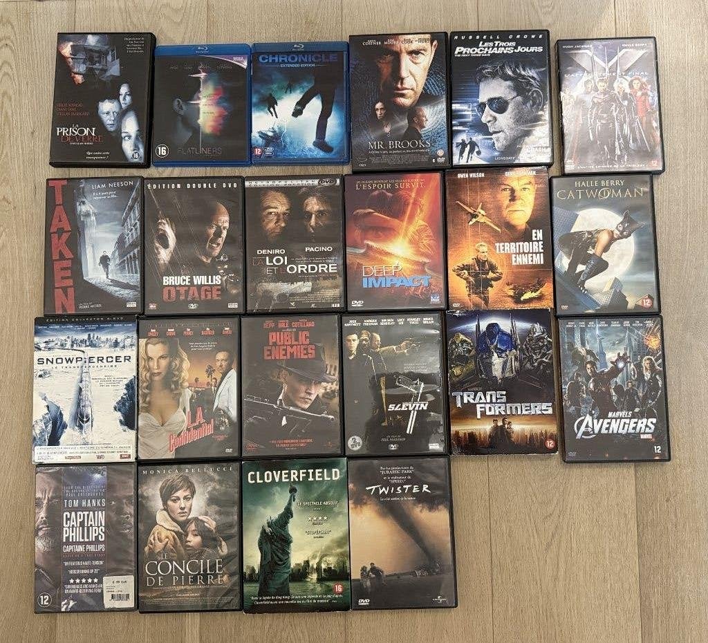 dLot 22 DVDs: action, épouvante, super héros, thriller, Enlèvement, Utilisé, Action