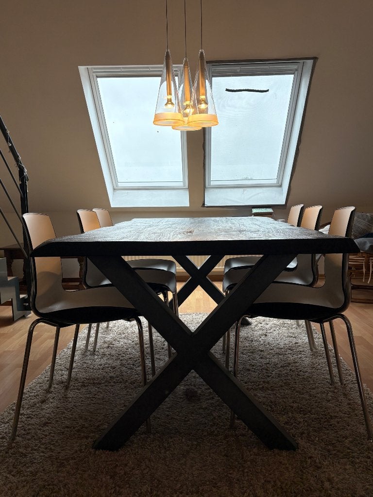 Table à manger en bois foncé avec 6 chaises Infinity bc, Maison & Meubles, Enlèvement, Comme neuf, Cinq personnes ou plus, Rectangulaire