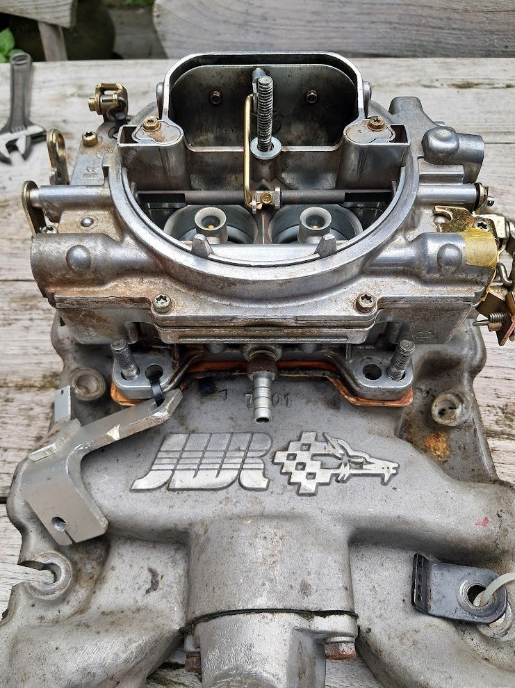 Rover V8 offenhauser dual port  inlet + weber Edelbrock 1404, Auto-onderdelen, Ophalen, Land Rover