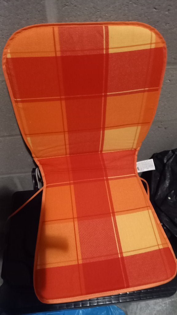 Lot de 4 coussins de chaise de jardin orange/jaune, Jardin & Terrasse, Chaises de jardin, Enlèvement, Utilisé