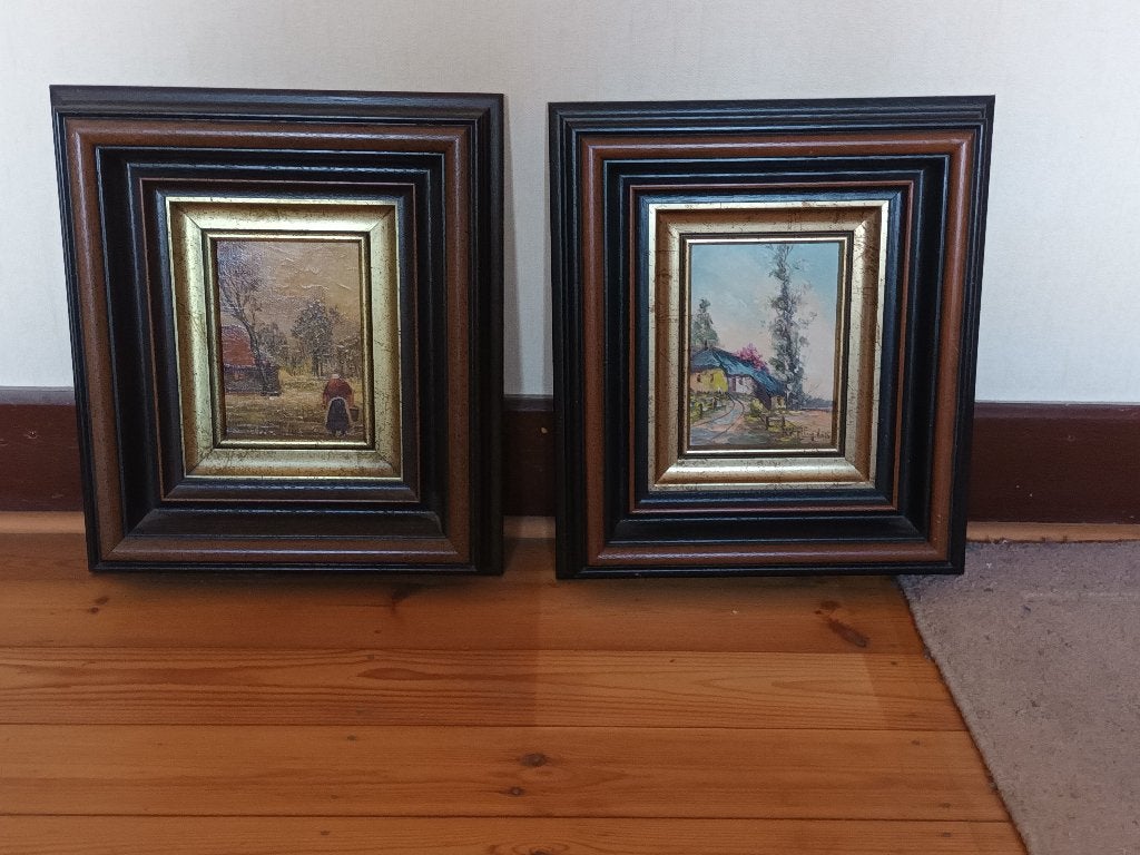 Schilderijen - landschappen (2x), Antiquités & Art, Art | Peinture | Classique, Peinture à l'huile, Paysage, Enlèvement, Peint à la main