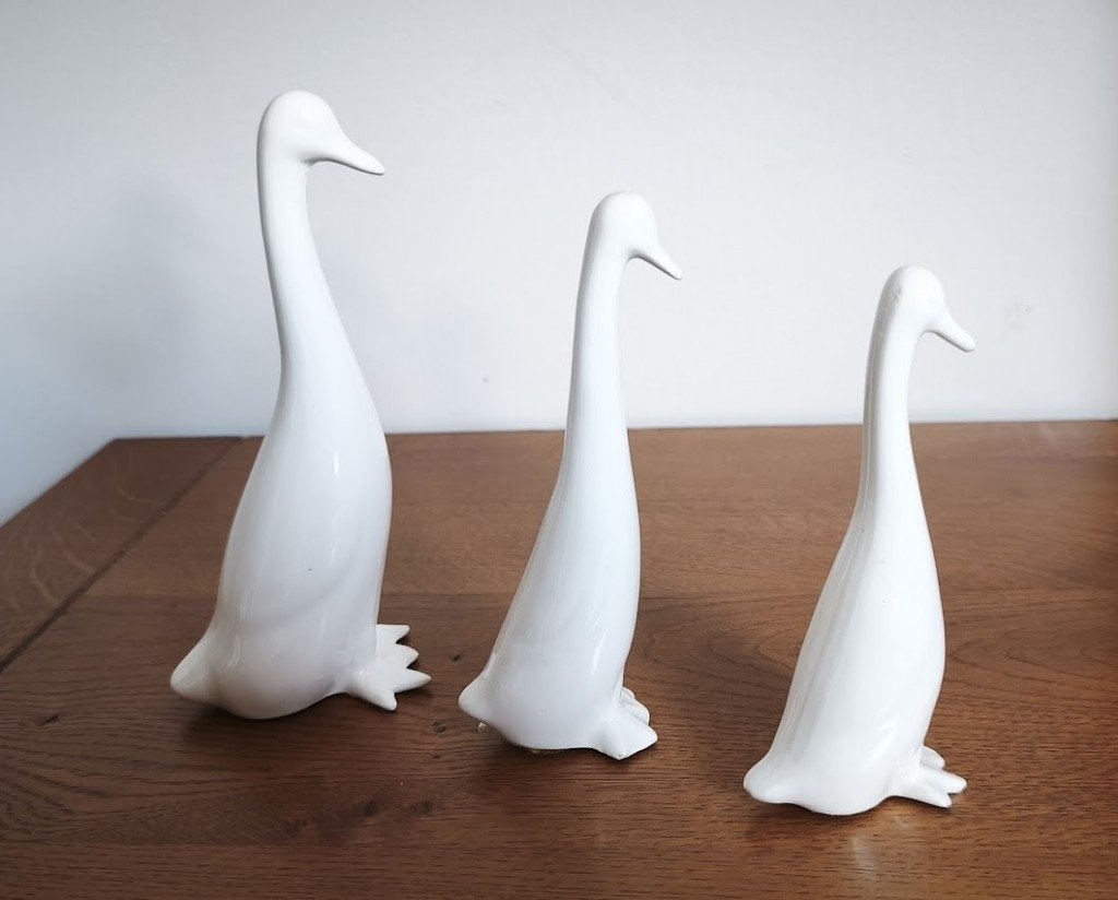 ensemble de 3 figurines d'oie vintage en porcelaine, Enlèvement ou Envoi, Comme neuf, Animal