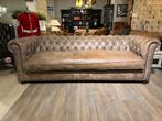 Gave Vintage 3 Zits chesterfield zetel taupe bruin leer, Huis en Inrichting, Zetels | Zetels, Ophalen of Verzenden, Leer