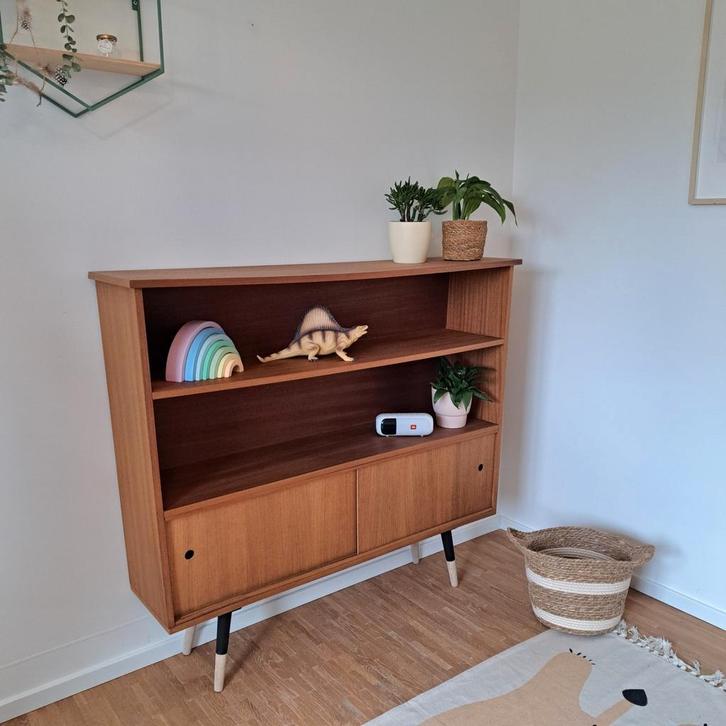 Vintage fineerhout boekenkast, Huis en Inrichting, Kasten | Boekenkasten, Gebruikt, Ophalen