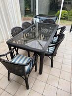 Rieten Eettafel en stoelen, Huis en Inrichting, Ophalen, Gebruikt, Riet, 4 tot 6 stoelen
