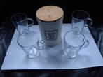 4 glazen kopjes voor thee met bewaarpot voor thee - NIEUW, Huis en Inrichting, Ophalen, Overige materialen, Overige typen, Nieuw