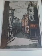 Rue de Rollebeek , brussel , gesigneerde ets Jules Leeuw, Ophalen of Verzenden
