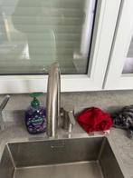 Moderne witte hoogglans hoekkeuken – Indesit GEDEMONTEERD, Huis en Inrichting, Wit, Hoekkeuken, Ophalen of Verzenden, Kunststof