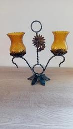 Vintage smeedijzeren kandelaar, Ophalen, Glas