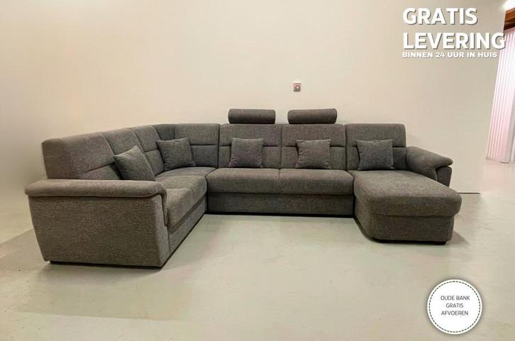 GRATIS LEVERING HEEL BE Groot Grijze Stoffen U Bankstel, Huis en Inrichting, Zetels | Zetels, Zo goed als nieuw, Hoekbank, Vierpersoons of meer