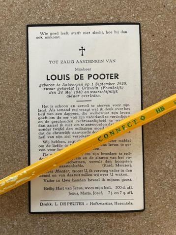 Oorlogsslachtoffer MEI 1940 Soldaat DE POOTER +GRAVELINES FR beschikbaar voor biedingen