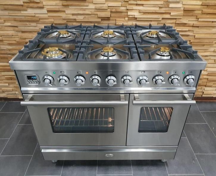 🔥Luxe Boretti Fornuis 90cm rvs + rvs 2 ovens 6 pits, Elektronische apparatuur, Fornuizen, Zo goed als nieuw, Vrijstaand, Gas